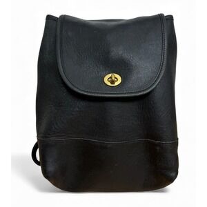 Vintage Coach Backpack Womens Black Leather Classic Brass Turnlock 90s